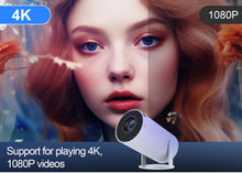 Load image into Gallery viewer, Mini Projector, Auto Keystone Correction Portable Projector, 4K/ 200 ANSI Smart Projector with 2.4/5G WiFi, BT 5.0, 130 Inch Screen, 180 Degree Flip, Round Design, Home Video