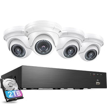 Load image into Gallery viewer, Hard Drive,4pcs 3K 5MP Outdoor Indoor PoE IP Dome Cameras,Night Vision,Motion Alert,Remote Access,8 Ports 16CH 8MP NVR Recorder for Home 24/7 Recording