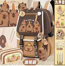 Load image into Gallery viewer, Capybara Backpack Large Capacity Waterproof Kapibara stuff 😍with pins and Accessories
