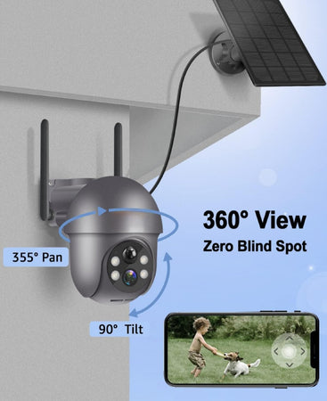 2 CAMERAS BLACK Security Cameras Wireless Outdoor, UHD Solar Outdoor Camera with 360° View, Smart Siren, Spotlights, Color Night Vision, PIR Human Detection, Pan Tilt Control, 2-Way Talk, waterproof.